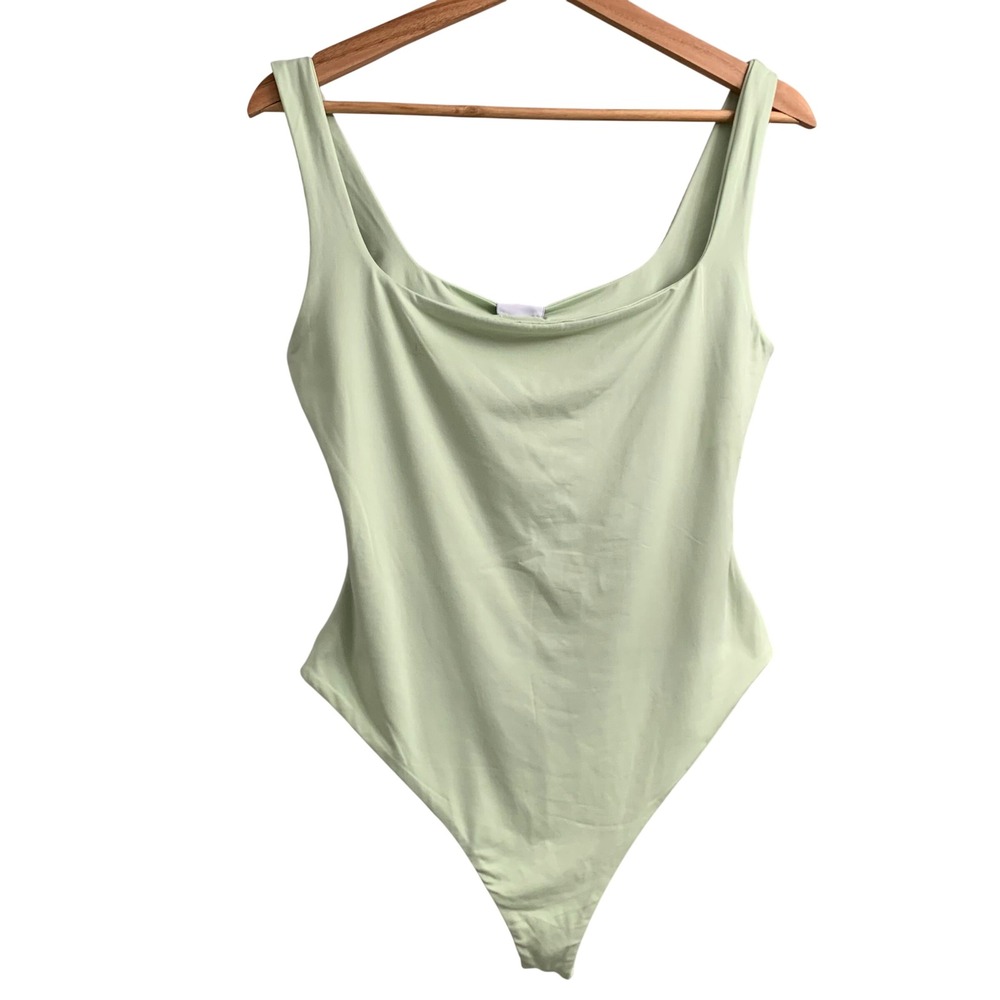Naked Wardrobe Sage Green Square Neck Thong Bodysuit NW-B0046-G XL NEW